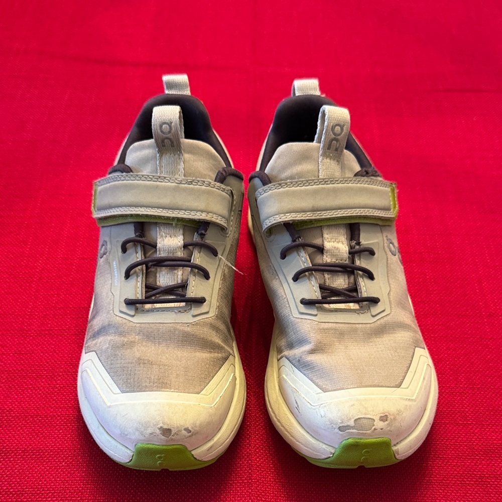On Running Kids' Cream and Green Sneakers